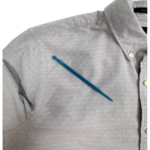 J Crew Slim Fit Oxford Shirt Textured Sashiko Dot Dobby LS Light Gray Preppy L - Picture 10 of 15